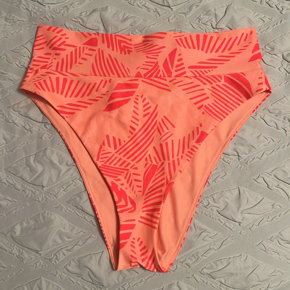 Aerie High Cut Cheeky Bikini Bottom in Orange Coral Design